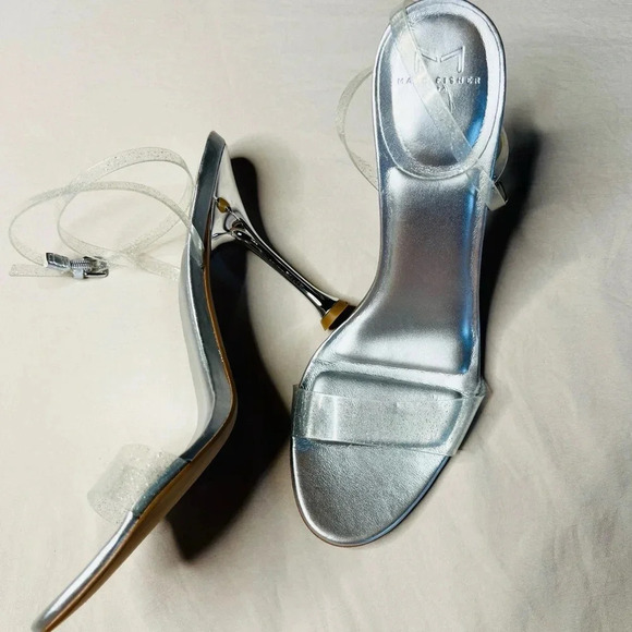 Marc Fisher Calisty Silver Glitter Strappy Stiletto Heels Women Size 9.5 - Picture 12 of 14